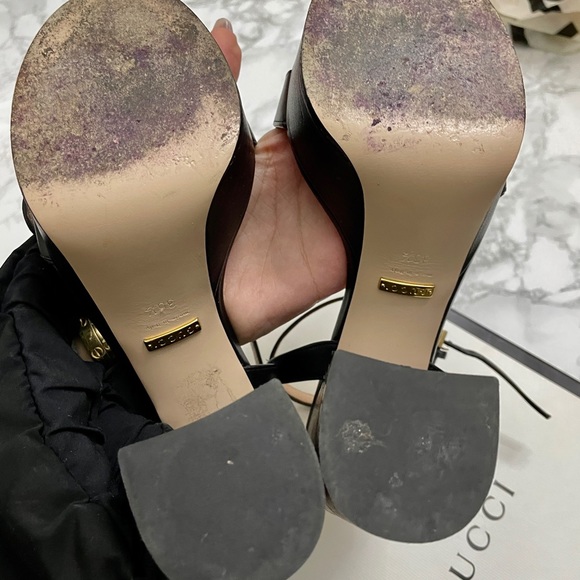 100% Authentic Gucci Black Calfskin GG Marmont Ankle Wrap Platform Sandals - Picture 5 of 12